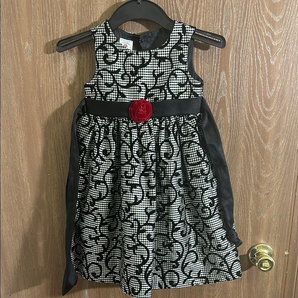 Marmellata Girls Dress Party Holiday Gingham Black Velvet Rose Size 6
